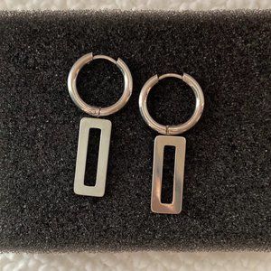 925 Silver Plated Geometric Rectangle Dangle Drop Earrings for Men Women
